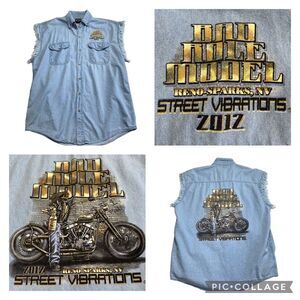 Bad Role Model Street Vibrations Skeleton Reno-Sparks NV Denim Biker Shirt 2XL